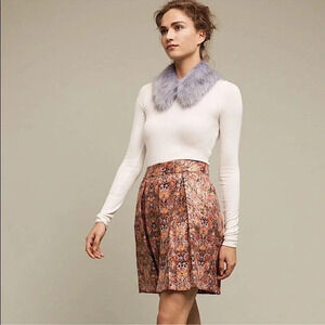 Anthropologie Maeve Rosia Metallic Brocade Box Pleat Floral Skirt Medium